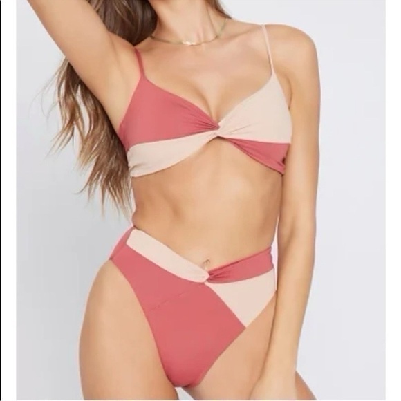 L*Space Women’s Color Block Nancy Lee Bitsy Bikini Bottom Brick Champagne - Picture 6 of 11